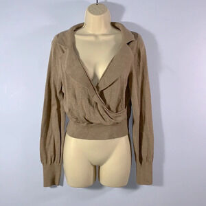 & other stories size small wool silk modal cross over brown long sleeve sweater